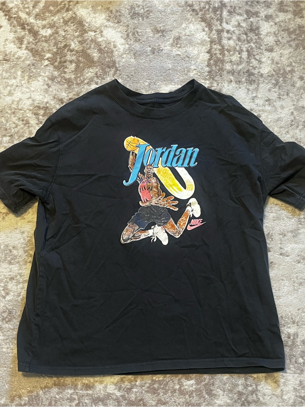Nike Air Jordan Mens Large Graphic T-Shirt Black Vintage Style Jumpman Crew